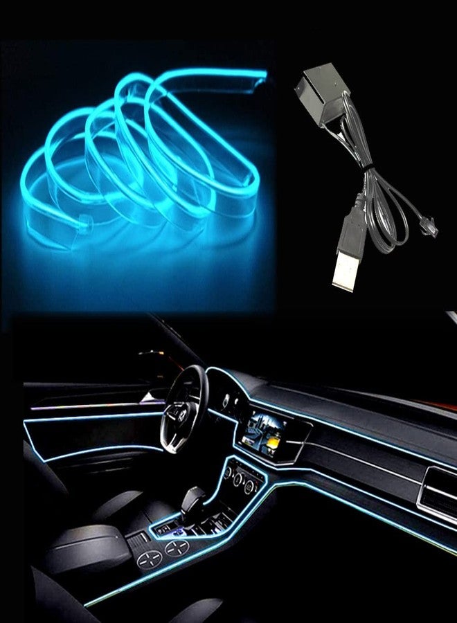 Maxlaxer El Wire Ice Blue Interior Car LED Strip Lights, 5M Neon Wire USB 5V with Fuse Protection for Automotive Interior Decoration, with 6mm Sewing Edge - Image 1