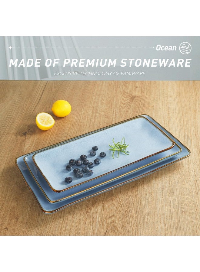 Famiware Famiware Serving Platter, Rectangular 15.67/14.1/12.6 inch Serving Dishes for Entertaining, Microwave Dishwasher Safe, Stonware Serving Trays for Party, Turkey, Cheese, Ocean Series, Blue  - Image 5