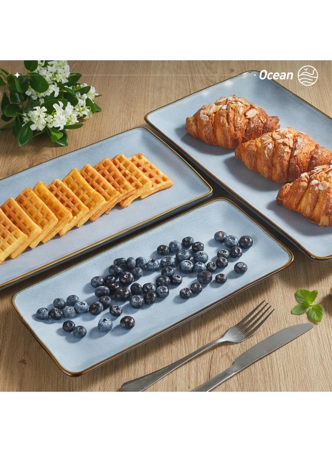 Famiware Famiware Serving Platter, Rectangular 15.67/14.1/12.6 inch Serving Dishes for Entertaining, Microwave Dishwasher Safe, Stonware Serving Trays for Party, Turkey, Cheese, Ocean Series, Blue  - Image 4