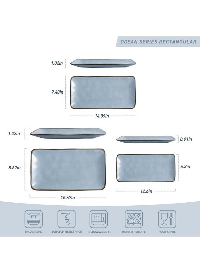 Famiware Famiware Serving Platter, Rectangular 15.67/14.1/12.6 inch Serving Dishes for Entertaining, Microwave Dishwasher Safe, Stonware Serving Trays for Party, Turkey, Cheese, Ocean Series, Blue  - Image 2