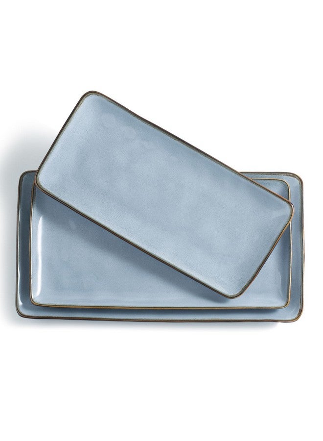 Famiware Famiware Serving Platter, Rectangular 15.67/14.1/12.6 inch Serving Dishes for Entertaining, Microwave Dishwasher Safe, Stonware Serving Trays for Party, Turkey, Cheese, Ocean Series, Blue  - Image 1
