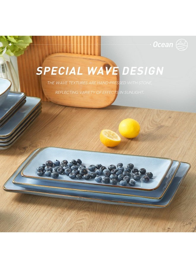Famiware Famiware Serving Platter, Rectangular 15.67/14.1/12.6 inch Serving Dishes for Entertaining, Microwave Dishwasher Safe, Stonware Serving Trays for Party, Turkey, Cheese, Ocean Series, Blue  - Image 3