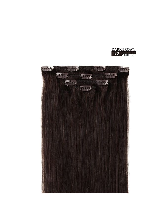 Winsky 14" Clip in Hair Extensions Remy Human Hair for Women - Silky Straight Human Hair Clip in Extensions 50grams 4pieces Dark Brown #2 Color - Image 2