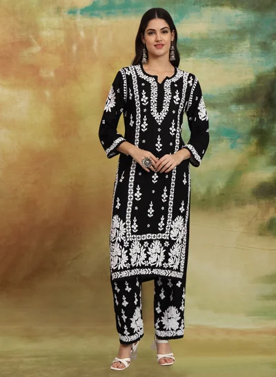 Alaya Women Hand Embroidered Chikankari Modal Kurta set-AL4049KS