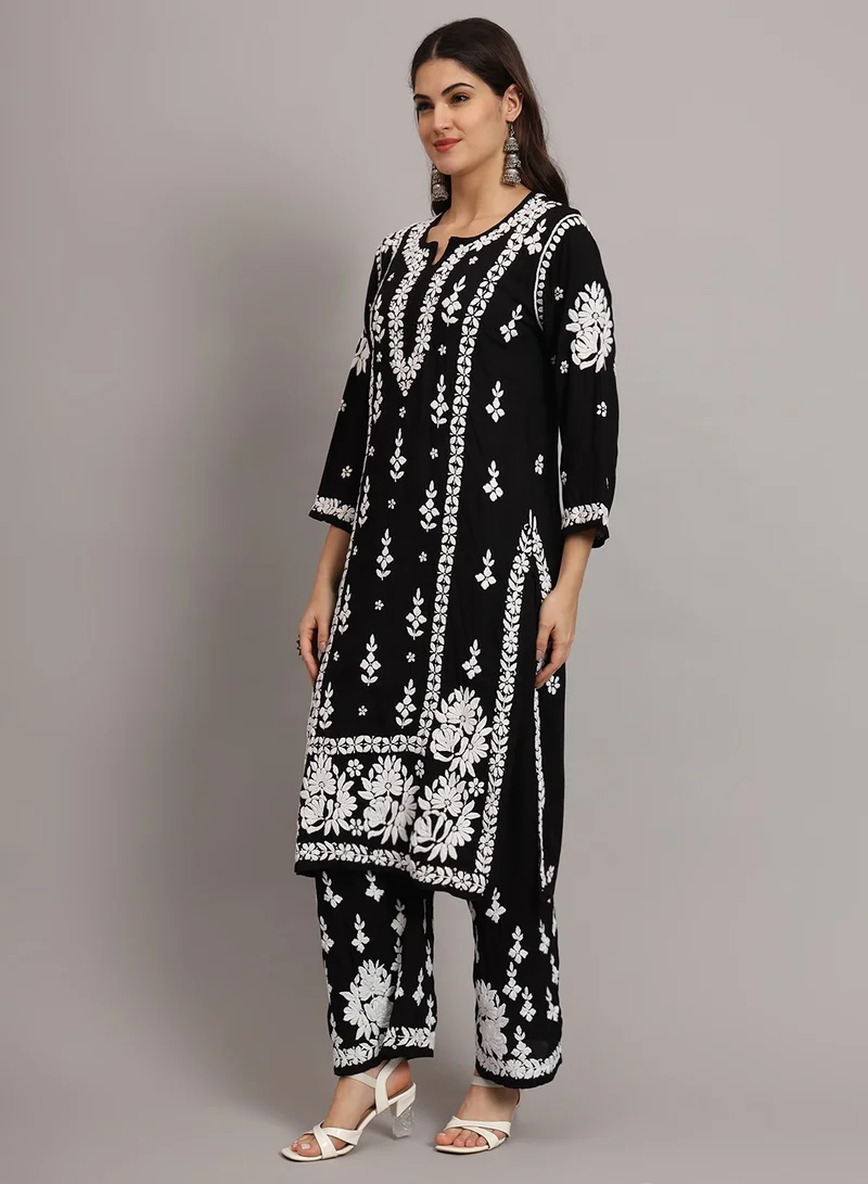 Alaya Women Hand Embroidered Chikankari Modal Kurta set-AL4049KS