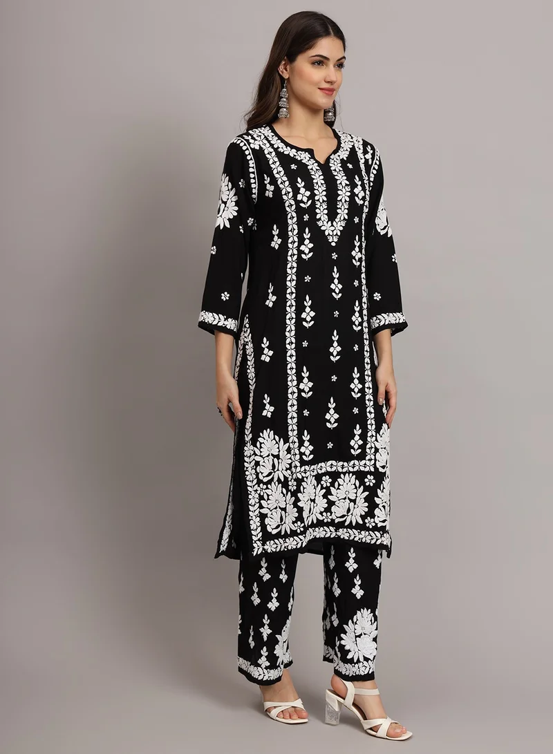 Alaya Women Hand Embroidered Chikankari Modal Kurta set-AL4049KS