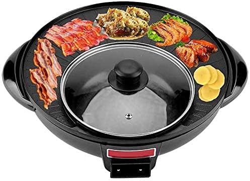 Delavala 2 in 1 Electric BBQ Hotpot Korean Style Non Stick Surface Smokeless Double Layer Barbecue Grill Griddle Plate Pan with Glass Lid for Tandoor Veg-Non Veg Cooking Grill Pan (38X33X13CM) - Image 1