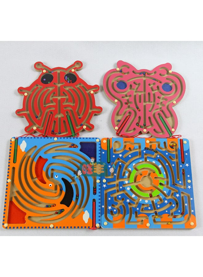 Kindergarten Children's Wooden Toys Parent-child Intelligence Maze Magnetic Butterfly Pen Magnetic Beads Walking-Color:Ring