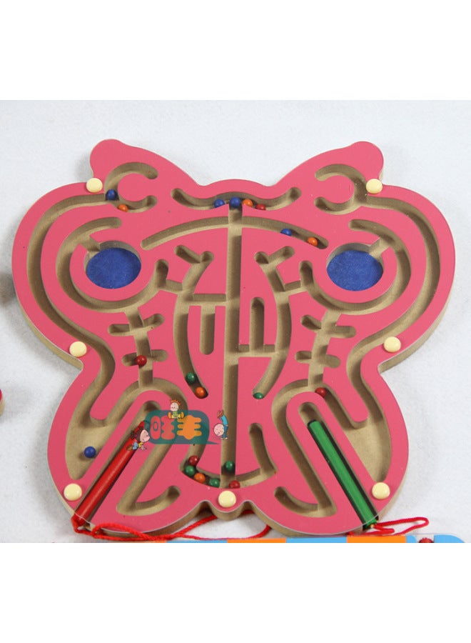 Kindergarten Children's Wooden Toys Parent-child Intelligence Maze Magnetic Butterfly Pen Magnetic Beads Walking-Color:Ring