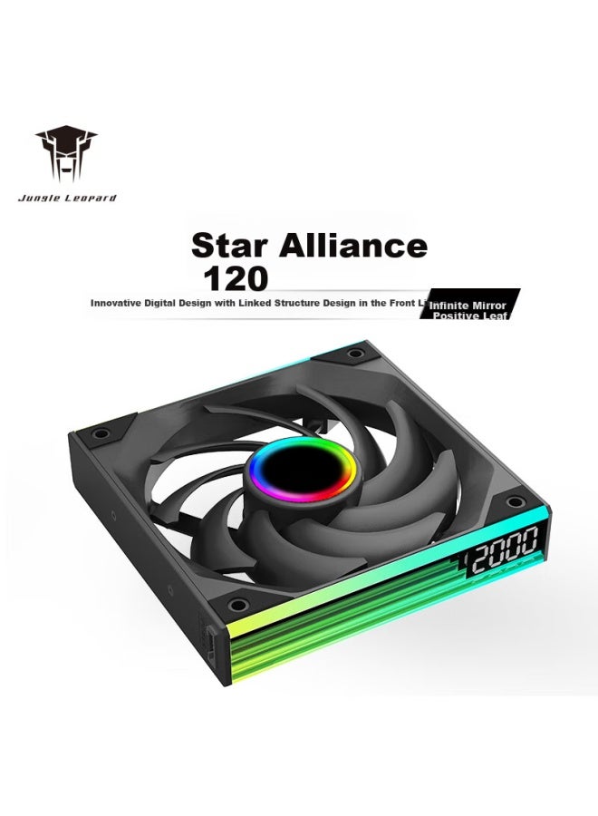 Jungle Leopard Star Alliance Fan 120 Integrated Wooden Fan Blade 12cm Infinite Mirror Light Synchronous Pwm Speed Control Black Chassis Fan Argb Desktop Computer Silent - Image 1