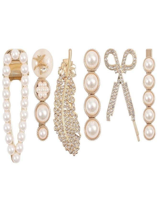 BSITFOW Korean Style Pearl Barrettes Women's Set Hairpin Korean Bsitfow Style Hair Clip Marble Alligator bobby pins Duckbilled Headdress Jewelry Hair Accessories set (6 pcs) (Golden) - Image 1
