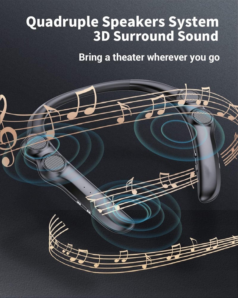 MAKINGTEC Neckband Bluetooth Speakers, Black Wearable Wireless Speake, Personal Sport Speaker, 3D Surround Sound Stereo, for Home&Outdoor - Image 5