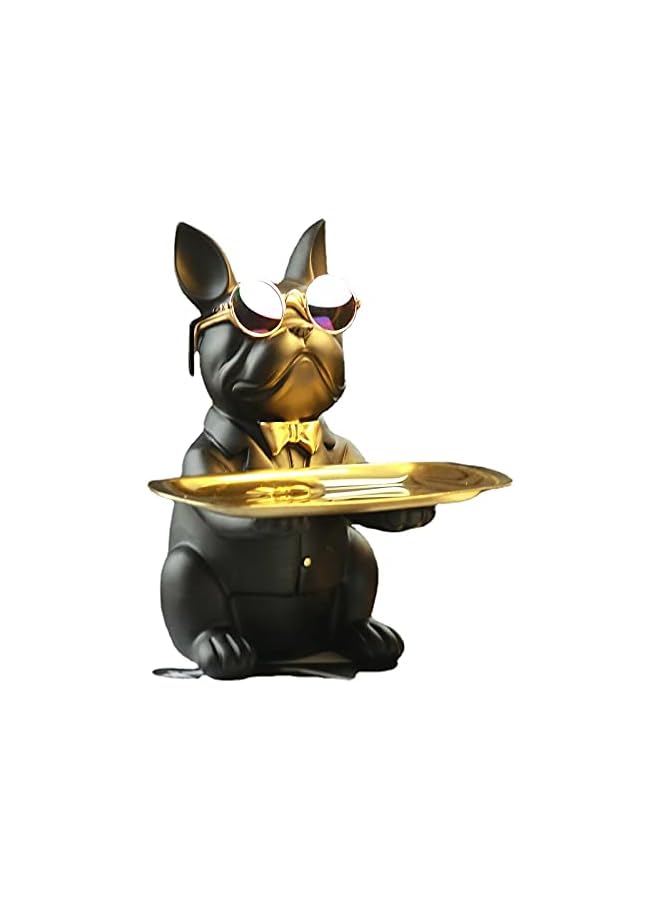 Zaboon Resin Bulldog Desk Storage Tray Statue Coin Piggy Bank Storage Animal Sculpture Table Decoration Multifunction Office Home Decor Coin Piggy Bank Storage Black - Image 1