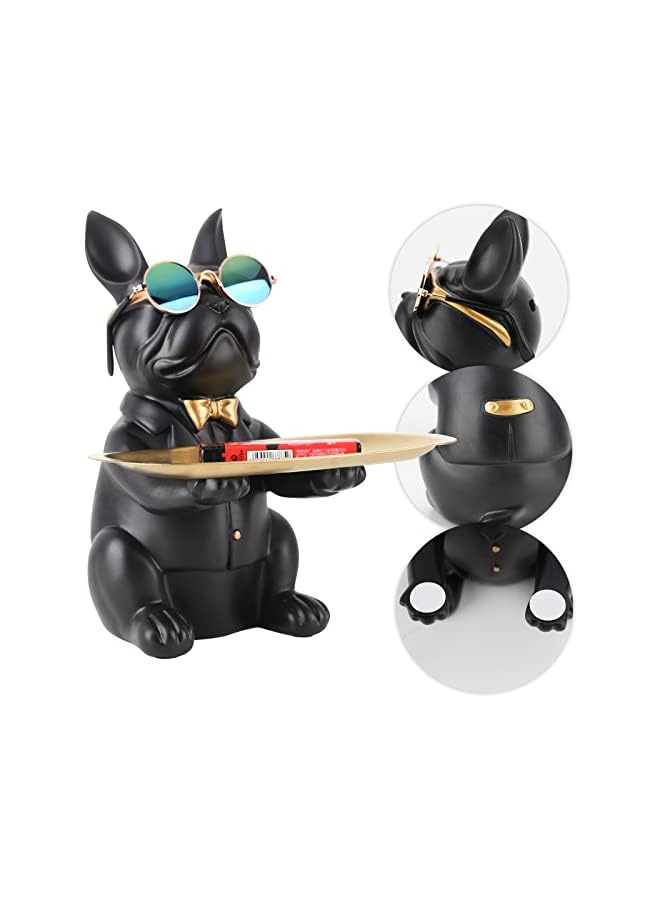 Zaboon Resin Bulldog Desk Storage Tray Statue Coin Piggy Bank Storage Animal Sculpture Table Decoration Multifunction Office Home Decor Coin Piggy Bank Storage Black - Image 2