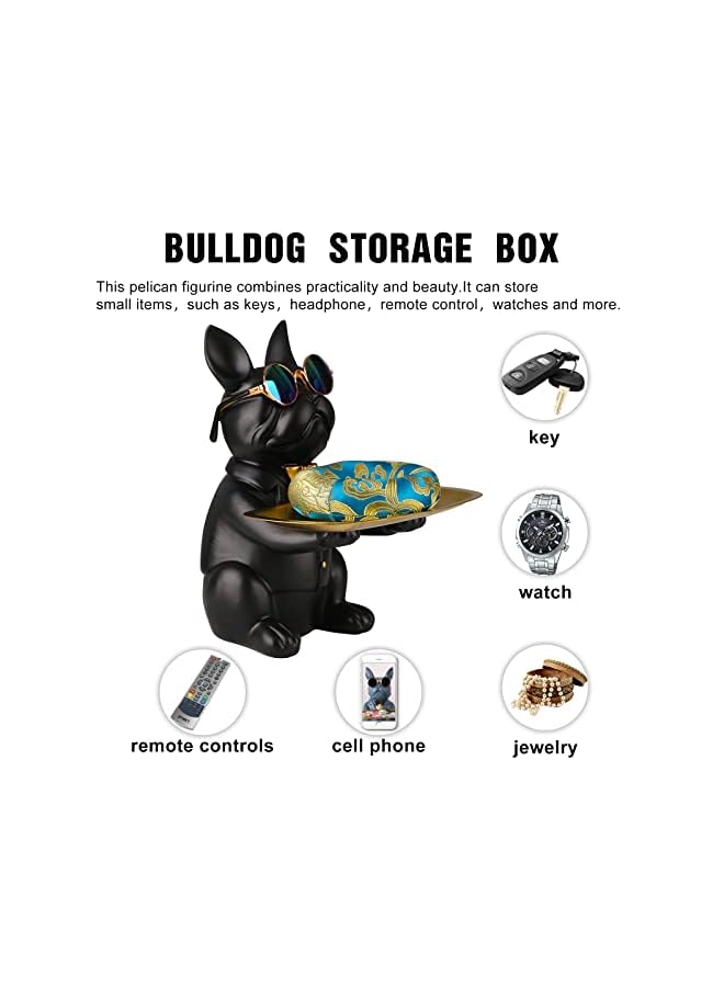 Zaboon Resin Bulldog Desk Storage Tray Statue Coin Piggy Bank Storage Animal Sculpture Table Decoration Multifunction Office Home Decor Coin Piggy Bank Storage Black - Image 4