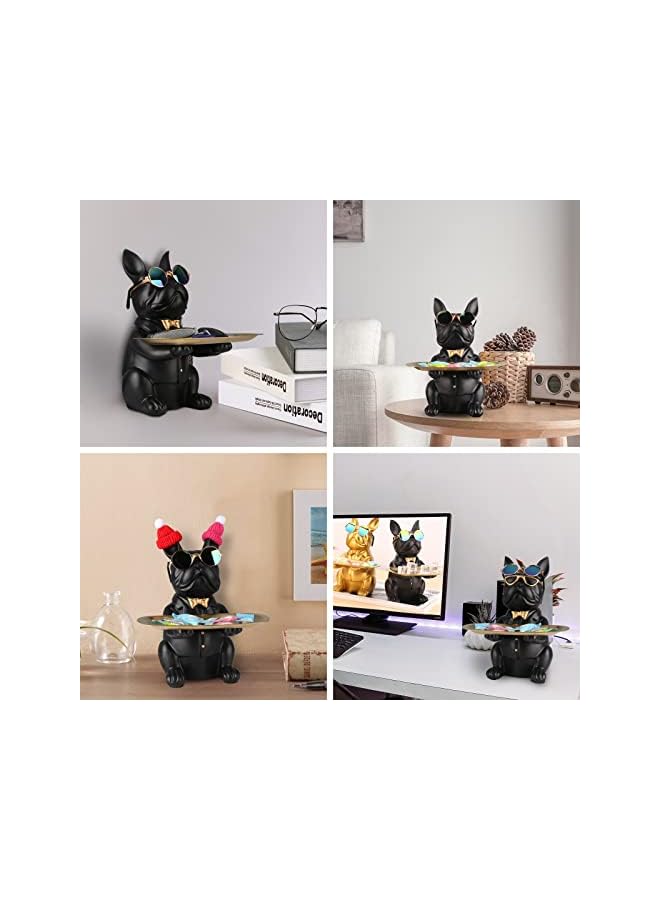 Zaboon Resin Bulldog Desk Storage Tray Statue Coin Piggy Bank Storage Animal Sculpture Table Decoration Multifunction Office Home Decor Coin Piggy Bank Storage Black - Image 3