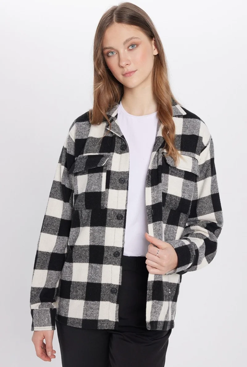 تودورس Unisex Relax Fit Casual Cut Lumberjack Collar Double Pocket Flap Checked Winter Shirt
