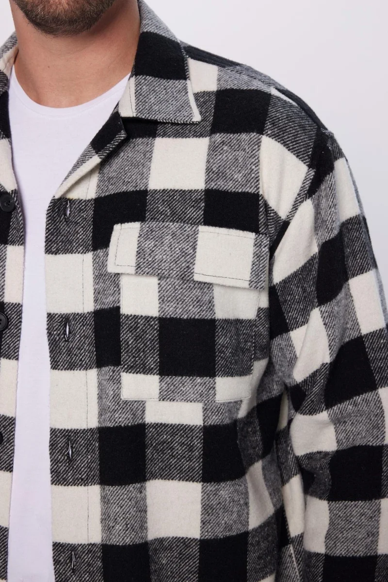تودورس Unisex Relax Fit Casual Cut Lumberjack Collar Double Pocket Flap Checked Winter Shirt