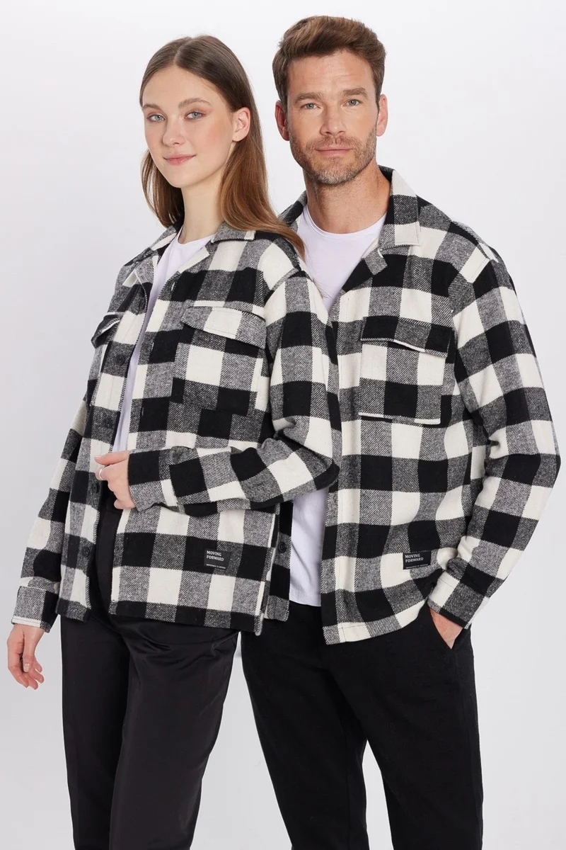 تودورس Unisex Relax Fit Casual Cut Lumberjack Collar Double Pocket Flap Checked Winter Shirt