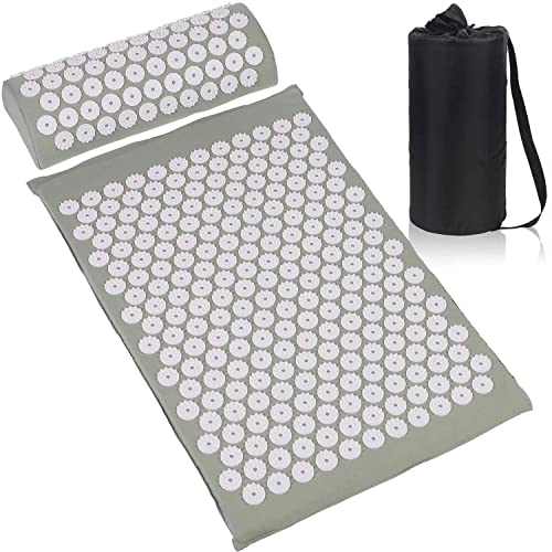 DIALDRCARE Pain Relief Acupressure Exercise Mat Handheld Massager With Pillow Massage Set for Back, Neck, Headaches Muscle Relaxation(25 X 16X1-Grey) - Image 1