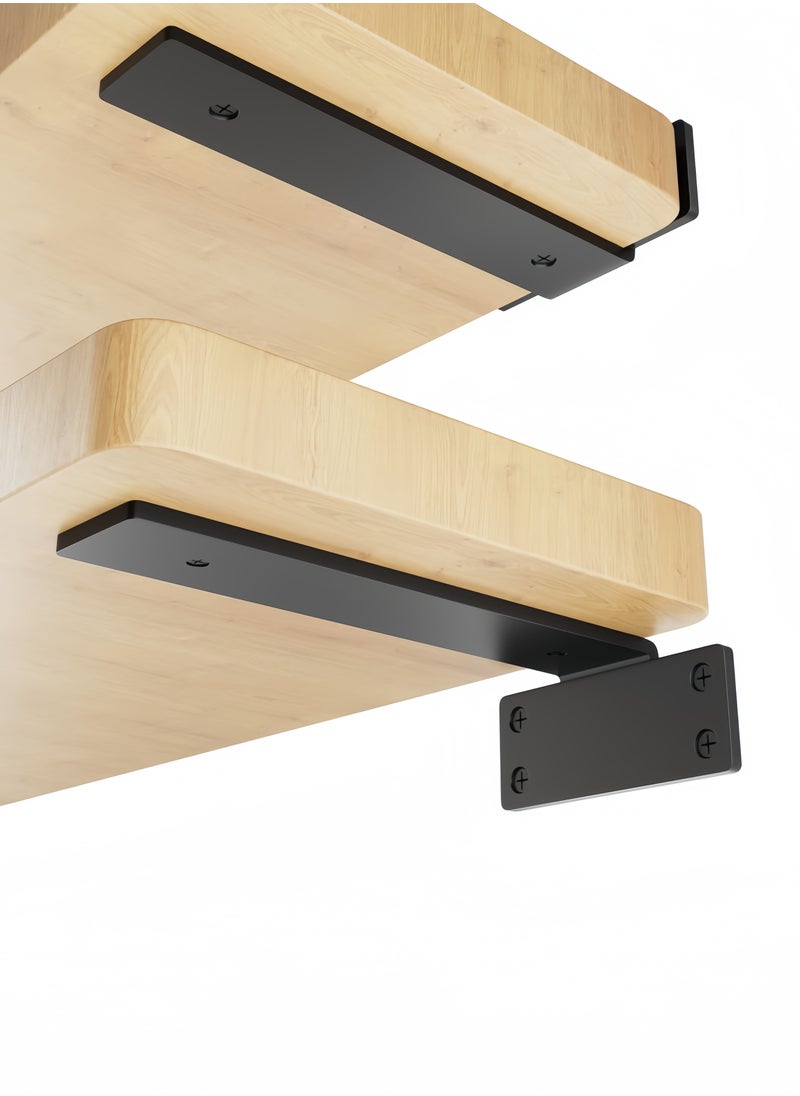 nihao - 4 Pack Shelf Brackets  8 Inch Floating Shelf Bracket 1/5 inch Thick Heavy Duty Hidden Shelf Brackets Iron Metal Brackets for Shelf Support with Screw Included 20cm - Image 1