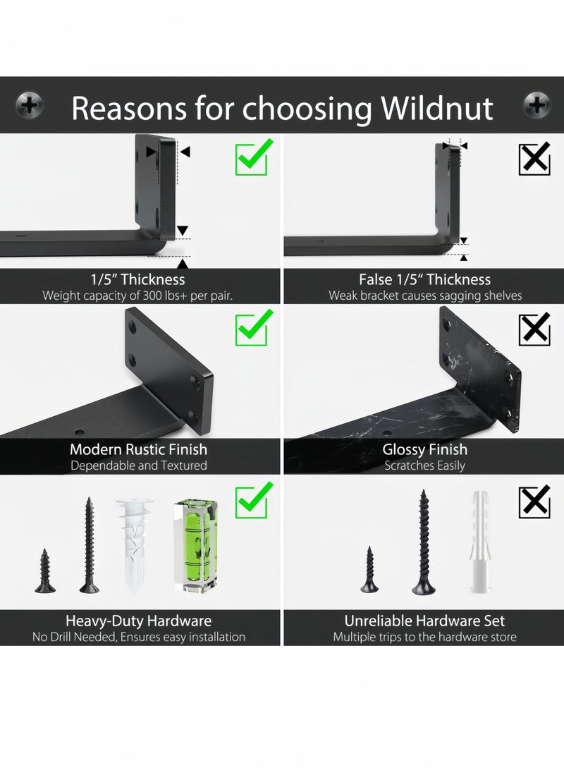 nihao - 4 Pack Shelf Brackets  8 Inch Floating Shelf Bracket 1/5 inch Thick Heavy Duty Hidden Shelf Brackets Iron Metal Brackets for Shelf Support with Screw Included 20cm - Image 1