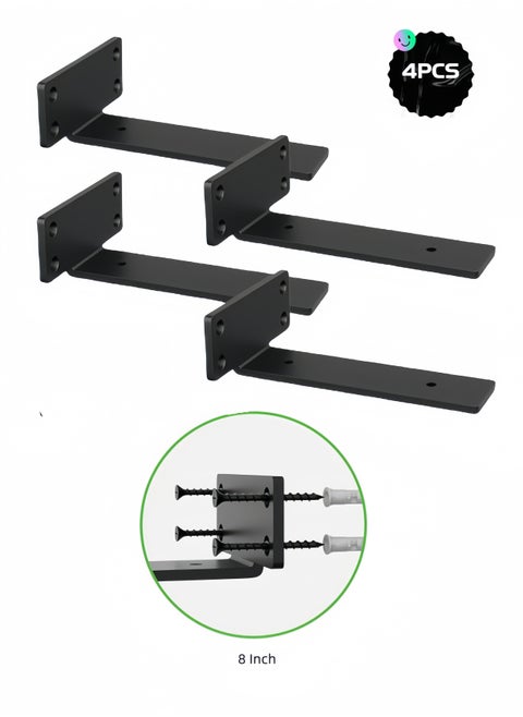 4 Pack Shelf Brackets  8 Inch Floating Shelf Bracket 1/5 inch Thick Heavy Duty Hidden Shelf Brackets Iron Metal Brackets for Shelf Support with Screw Included 20cm