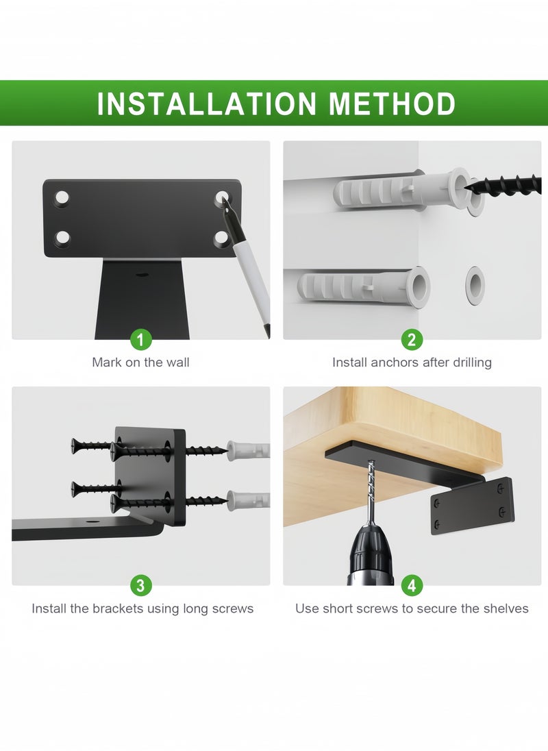 nihao - 4 Pack Shelf Brackets  8 Inch Floating Shelf Bracket 1/5 inch Thick Heavy Duty Hidden Shelf Brackets Iron Metal Brackets for Shelf Support with Screw Included 20cm - Image 1