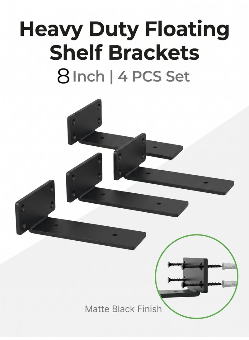 nihao 4 Pack Shelf Brackets  8 Inch Floating Shelf Bracket 1/5 inch Thick Heavy Duty Hidden Shelf Brackets Iron Metal Brackets for Shelf Support with Screw Included 20cm - Image 1