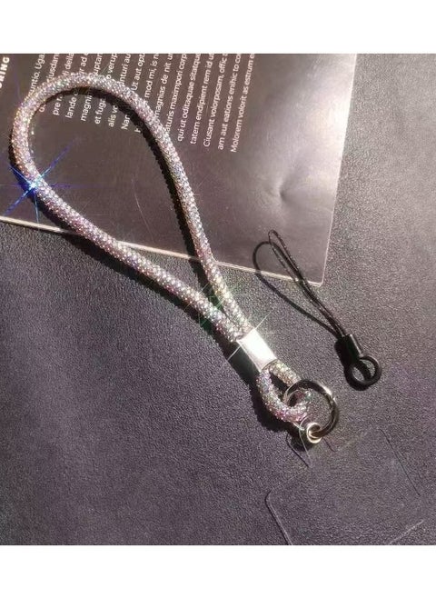 Lanyard, Silver Phone Strap, Adjustable Phone Lanyard with Glittering String Adorned with Colorful Sparkling Diamonds, Phone Wrist Strap for Airpods, Phone Case, Water Bottles and Camera, Good Gift Choice