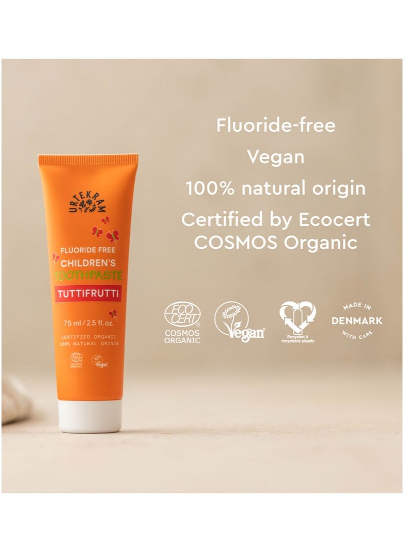 Urtekram Children's Toothpaste Tuttifrutti, 75ml - Fluoride-Free, 100% Organic, Vegan, Natural Ingredients, Gentle Oral Care - Image 3