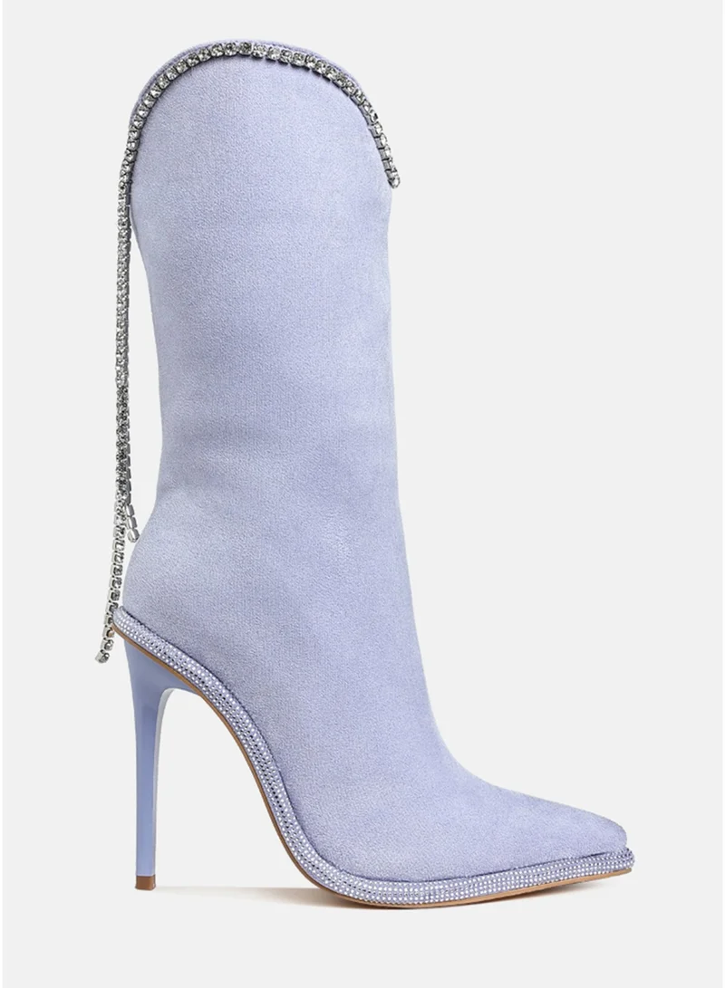 London Rag Diamante Chain Detail Calf Boots in Lilac