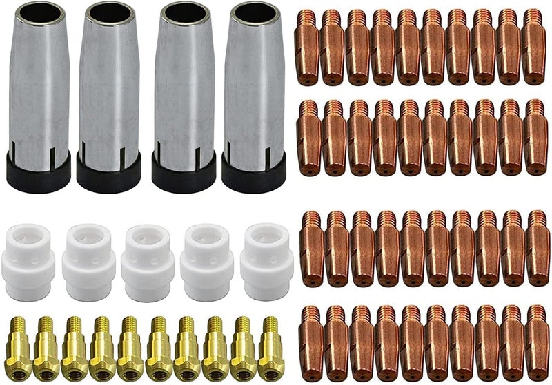 RIVERWELD MIG MAG Contact Tips M6 .035" 0.9mm 140.0169 Conical Cups Gas Nozzle 145.0080 Contact Tip Holder 142.0003 Gas Diffuser Ceramic 012.0183 for 24KD MB24 Co² Welding Torch 59pcs - Image 1