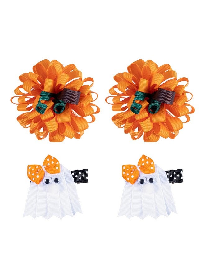 KCHIES Fall Pumpkin Korker Hair Bow Clips Girls Halloween Ghost Ribbon Alligator Barrettes Cute Thanksgiving Loopy Puff Pom Cheer Pins Kids Autumn Costume Decor Accessories Gift Orange - Image 1