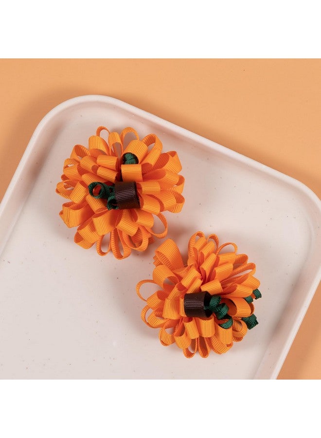 KCHIES Fall Pumpkin Korker Hair Bow Clips Girls Halloween Ghost Ribbon Alligator Barrettes Cute Thanksgiving Loopy Puff Pom Cheer Pins Kids Autumn Costume Decor Accessories Gift Orange - Image 3