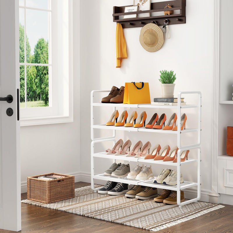 SNTD Shoe Rack - Expandable Shoe Organizer for Closet, Adjustable Metal Shoe Shelf Storage, Stackable Long Shoe Stand Holder for Garage, Entryway, Door Entrance (White, 2-Tier) - Image 2