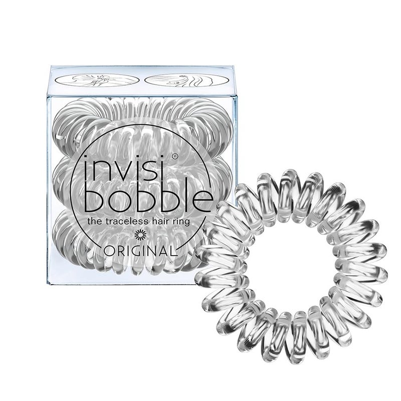 invisibobble Original Traceless Spiral Hair Ties with Strong Grip, Non-Soaking, Hair Accessories for Women - Crystal Clear , 3 Count (Pack of 1) - Image 1