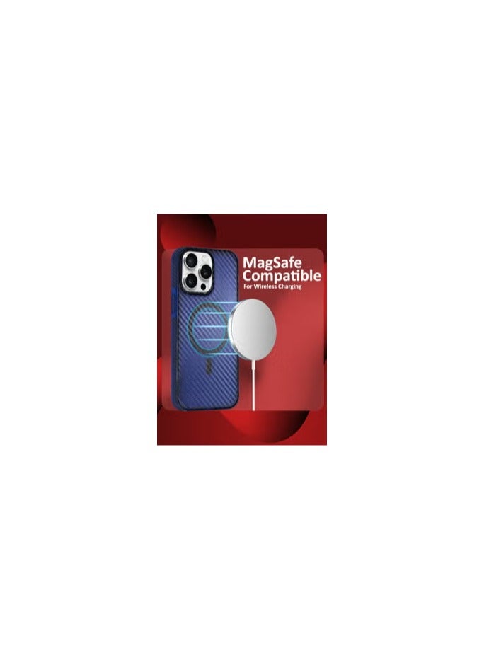 CATANES (for iPhone 15 Pro Max) 2Packs Magsafe Case Cover Carbon Fiber Magnetic Strong Shockproof Protective Slim Thin Cover Transparent Matte - Blue Color - Image 2