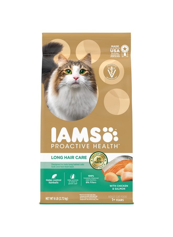 IAMS Proactive Health Long Hair Care Adult Dry Cat Food with Real Chicken & Salmon, 3 lb. Bag - Image 1