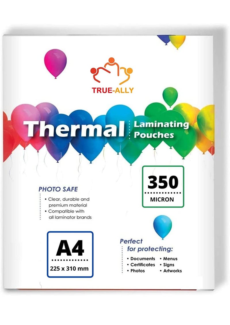 True-Ally (حجم A4 - 350 ميكرون) أكياس تغليف لامعة شفافة حرارية مقاومة للماء 25 ورقة (للمنزل والمكتب) (A4-350 ميكرون - 25 كيس) - Image 1