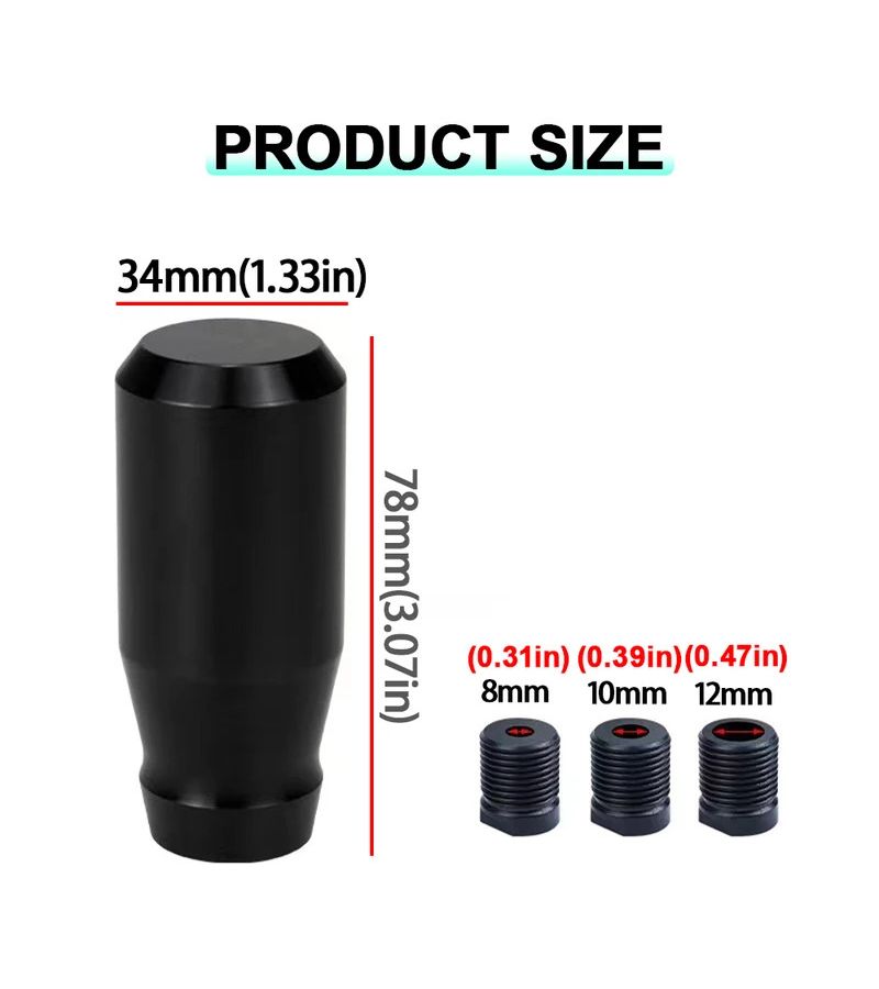 Black Aluminum Alloy 78mm Weighted Gear Shifter Knob with Adapter - Image 2