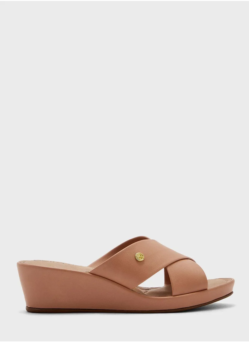 Beira Rio Cross Strap Low Heel Wedge Sandals