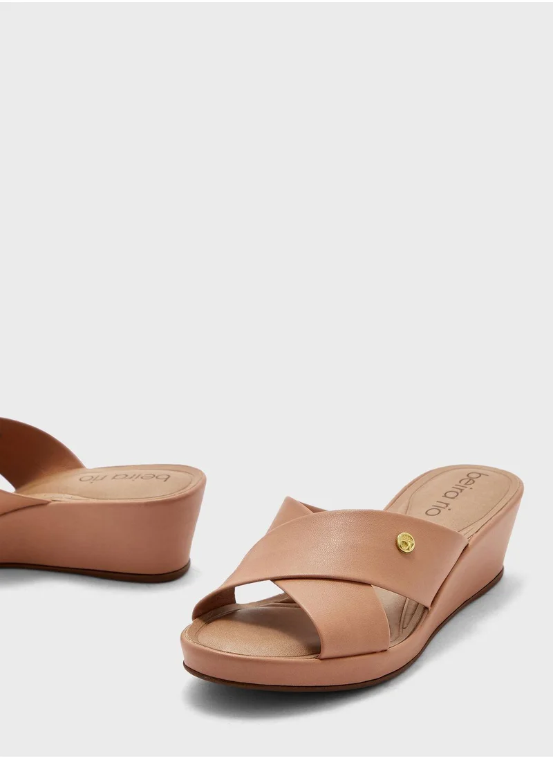 Beira Rio Cross Strap Low Heel Wedge Sandals
