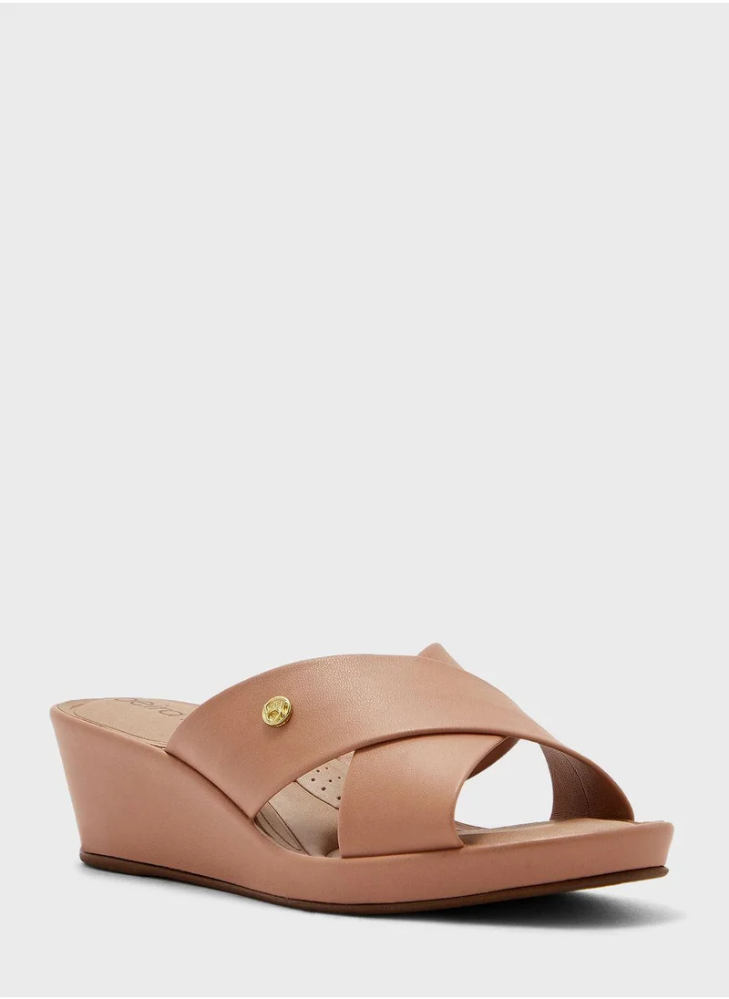 Beira Rio Cross Strap Low Heel Wedge Sandals