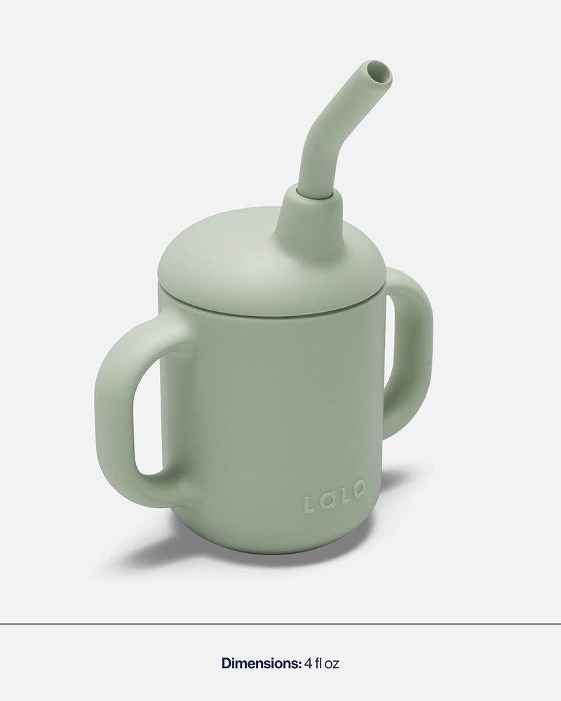 Lalo Little Cup, Non-Toxic Silicone Straw Cup with Handles - Baby and Toddler Sippy Cup - Mini Cup and Straw Training System, 4oz, Sage - Image 4