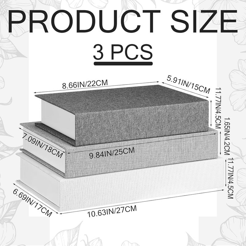 Tioncy , 3 Pack Neutral Linen Book Box Decorative Dummy Storage Modern Country Decor for Bookcase, Table, Photos and Memorabilia (Various Sizes, Grey) - Image 2