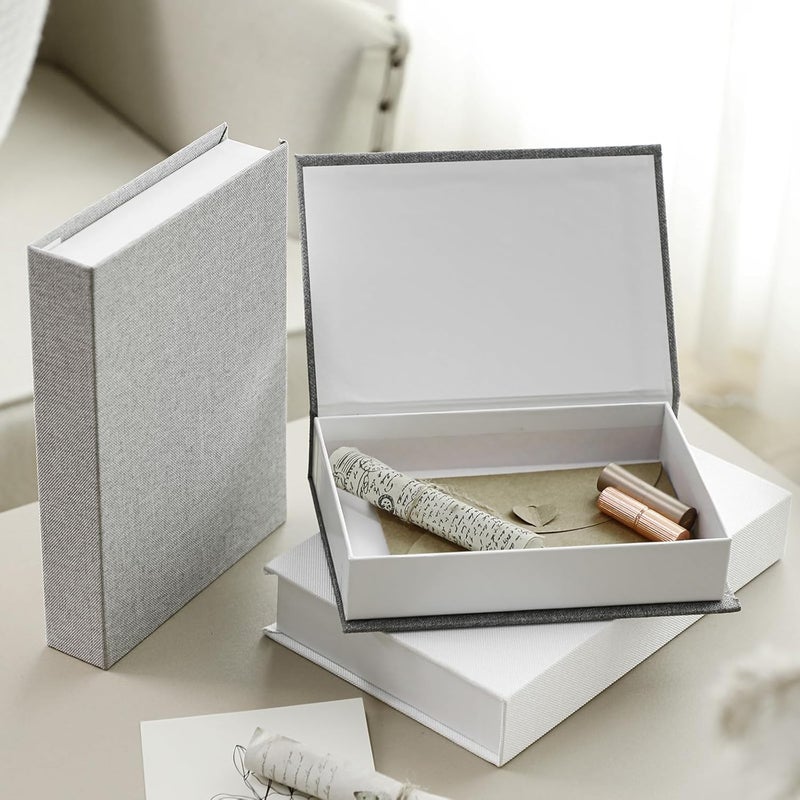 Tioncy , 3 Pack Neutral Linen Book Box Decorative Dummy Storage Modern Country Decor for Bookcase, Table, Photos and Memorabilia (Various Sizes, Grey) - Image 4