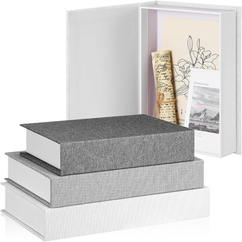 Tioncy , 3 Pack Neutral Linen Book Box Decorative Dummy Storage Modern Country Decor for Bookcase, Table, Photos and Memorabilia (Various Sizes, Grey) - Image 1