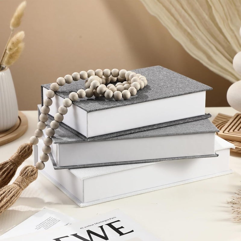 Tioncy , 3 Pack Neutral Linen Book Box Decorative Dummy Storage Modern Country Decor for Bookcase, Table, Photos and Memorabilia (Various Sizes, Grey) - Image 5
