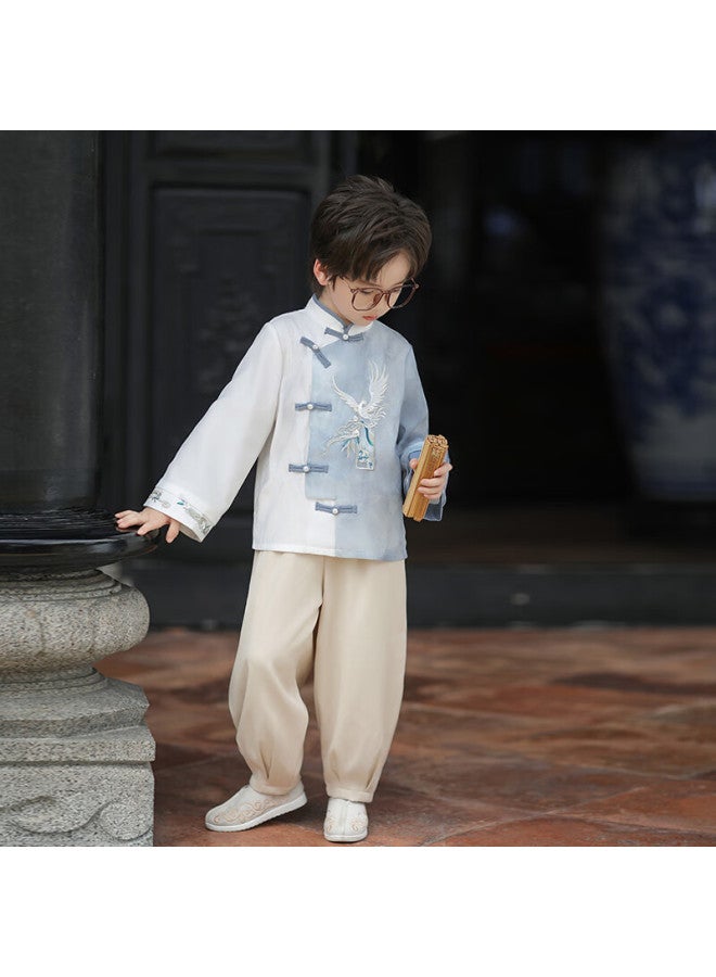 Flag Platinum Qibo Hanfu Boys' Spring And Autumn Children's New Chinese-style National Costume, Ancient Style Tang Suit, Hongying Long Sleeve 130 - Image 2